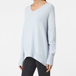 ALL SAINTS ALPHA V-NECK WOOL SWEATER LIGHT BLUE SZ M